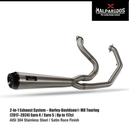 Système d'échappement haute performance MPRDS Malparidos 2:1 pour M8 Touring Euro 4 et Euro 5