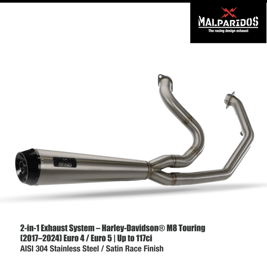 Système d'échappement haute performance MPRDS Malparidos 2:1 pour M8 Touring Euro 4 et Euro 5