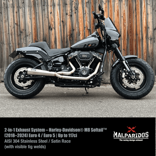Malparidos 2 in 1 Exhaust system for Harley-Davidson Softail Milwaukee 8 models.