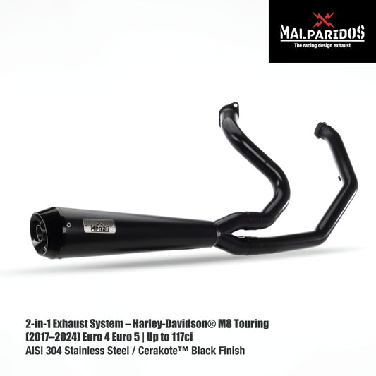 Système d'échappement haute performance MPRDS Malparidos 2:1 pour M8 Touring Euro 4 et Euro 5